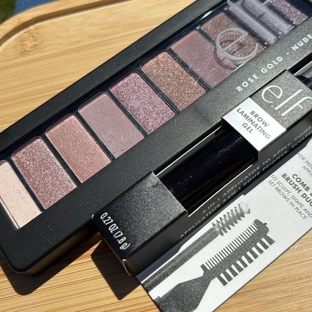 Brand New ELF Rose Gold Nude Eyeshadow Palette Shimmer & Brow Laminating Gel